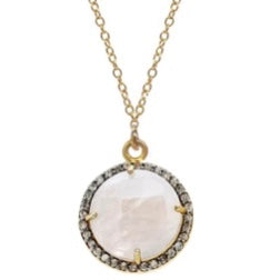 Large Mother of Pearl Diamond Pendant - Sterling Silver Rhodium Plated 50mm