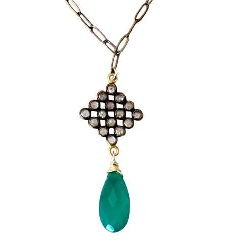 Large Mother of Pearl Diamond Pendant - Sterling Silver Rhodium Plated 50mm