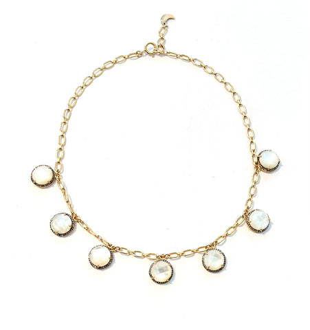 Large Mother of Pearl Diamond Pendant - Sterling Silver Rhodium Plated 50mm