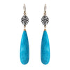 Long Turquoise and Oval Flower White Topaz  Earrings, Earrings - Luna Lili Jewelry 