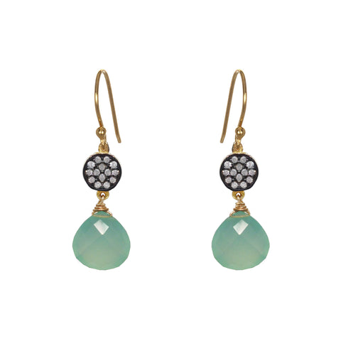 Long Turquoise and Oval Flower White Topaz  Earrings