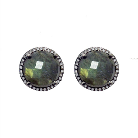 Moonstone Diamond Stud  Halo Earrings