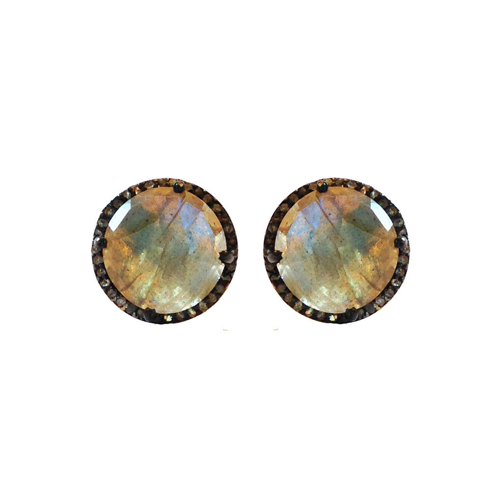 Large Labradorite & Diamond Stud Earrings, Earrings - Luna Lili Jewelry