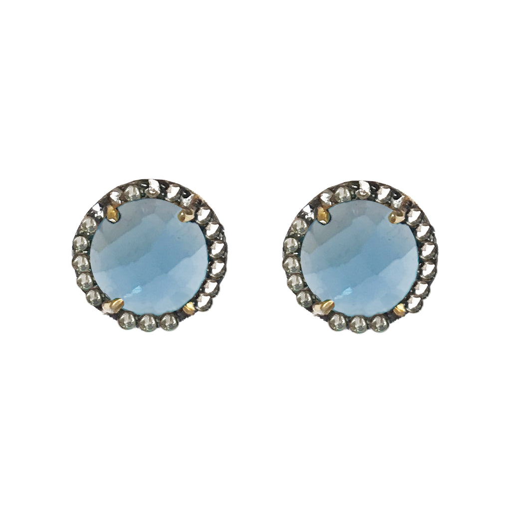 Small Sky Blue Topaz & Diamond Stud Earrings, Earrings - Luna Lili Jewelry