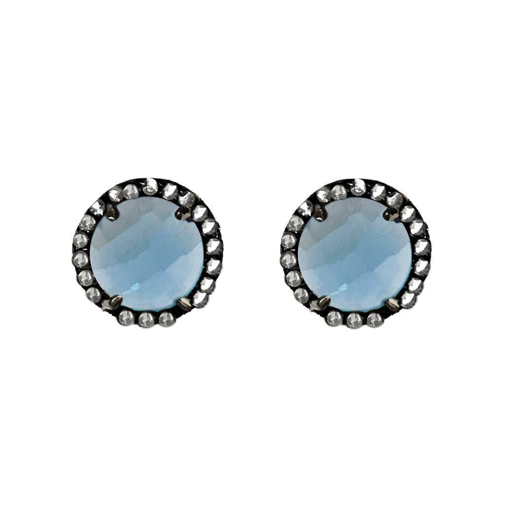 Small Sky Blue Topaz & Diamond Stud Earrings, Earrings - Luna Lili Jewelry