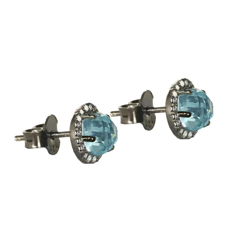 Small Sky Blue Topaz & Diamond Stud Earrings, Earrings - Luna Lili Jewelry