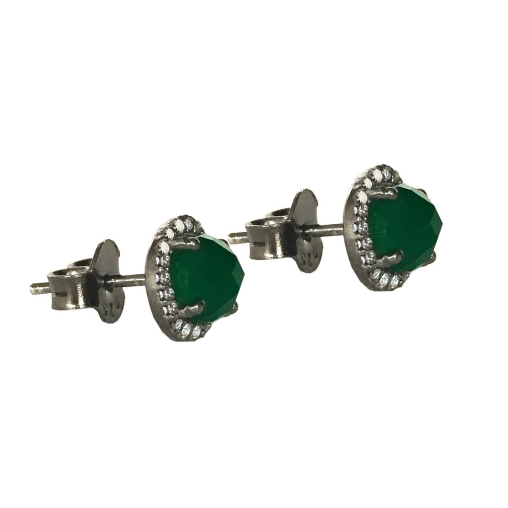 Small Green Onyx & Diamond Stud Earrings, Earrings - Luna Lili Jewelry