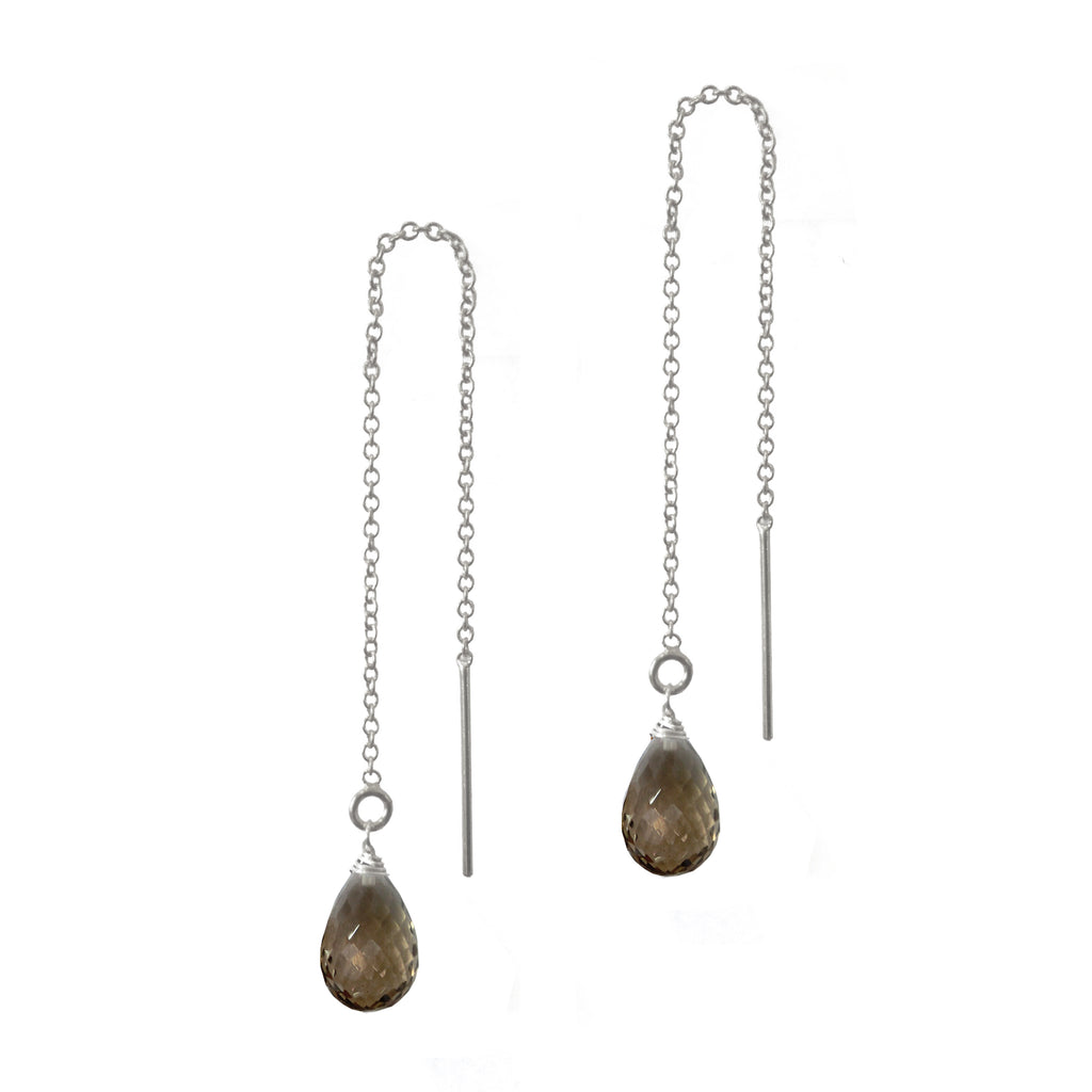 Smoky Quartz Teardrop Threaders, Necklaces - Luna Lili Jewelry