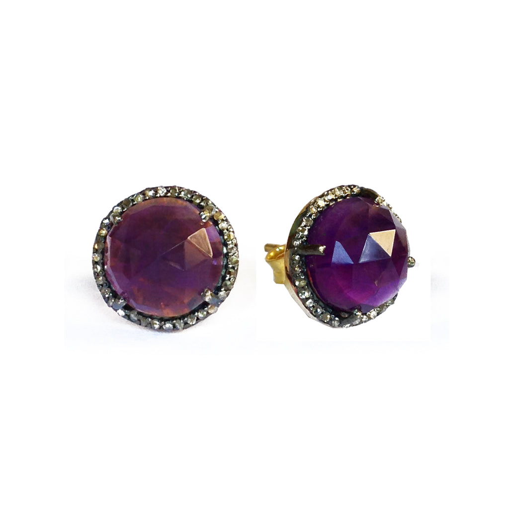 Large Amethyst & Diamond Stud Earrings