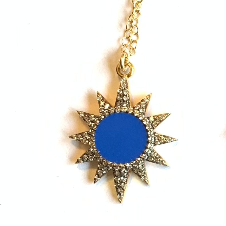 Enamel Starburst Sterling Silver Gold Fill Chain