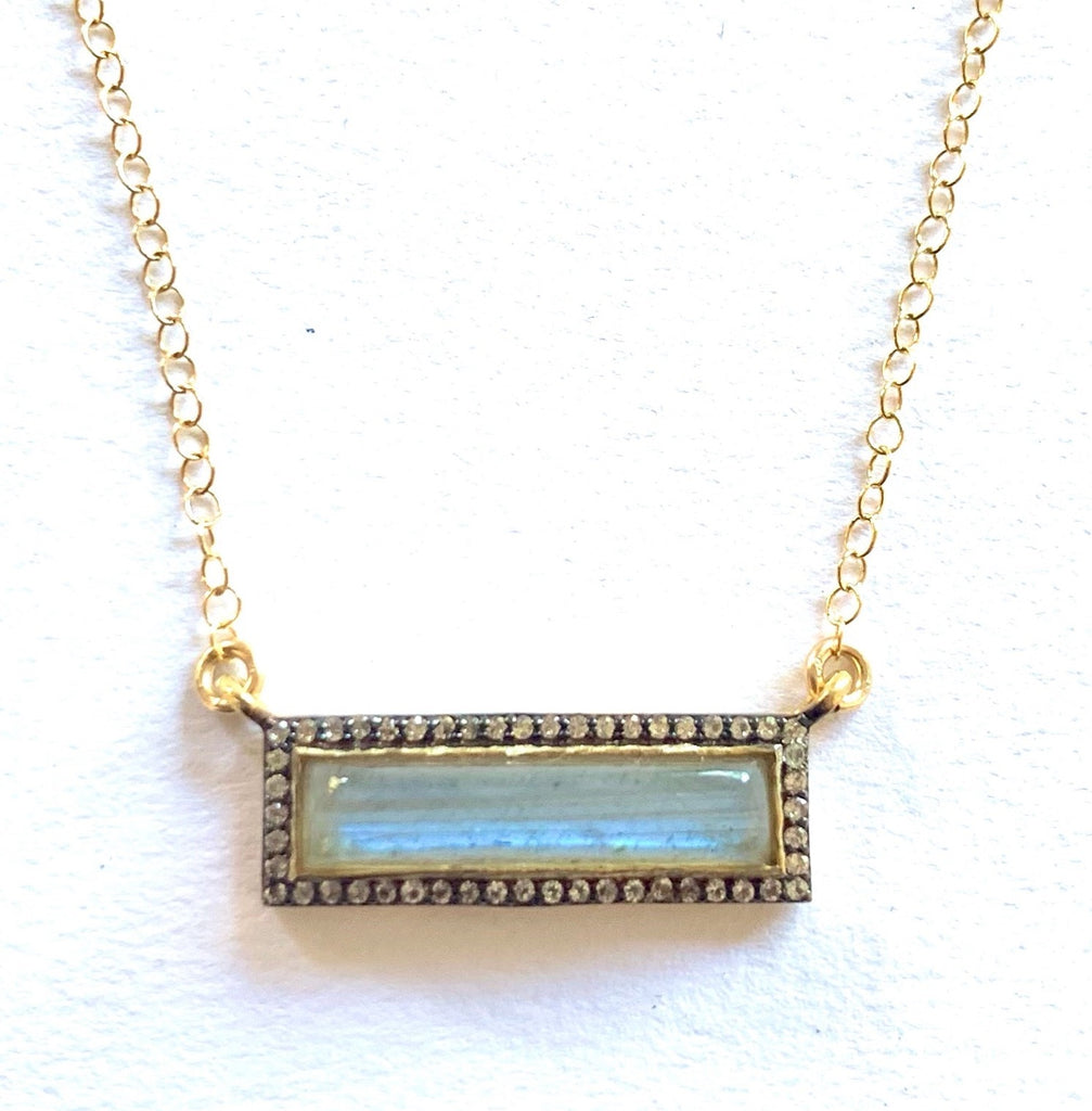 Labradorite White Topaz Bar Gold Filled Necklace