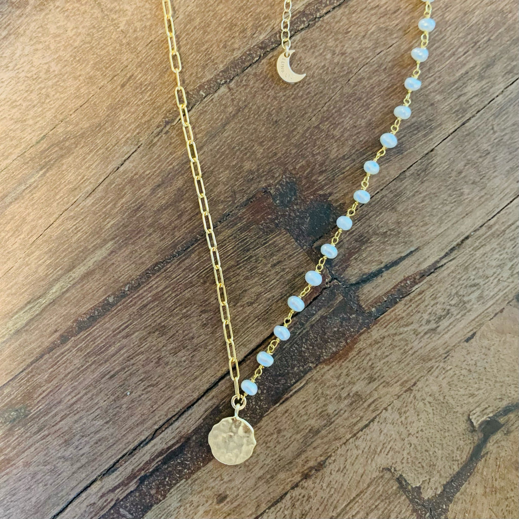 Gemini Gold Charm Gold Filled Chain Pearl Sterling Silver Necklace