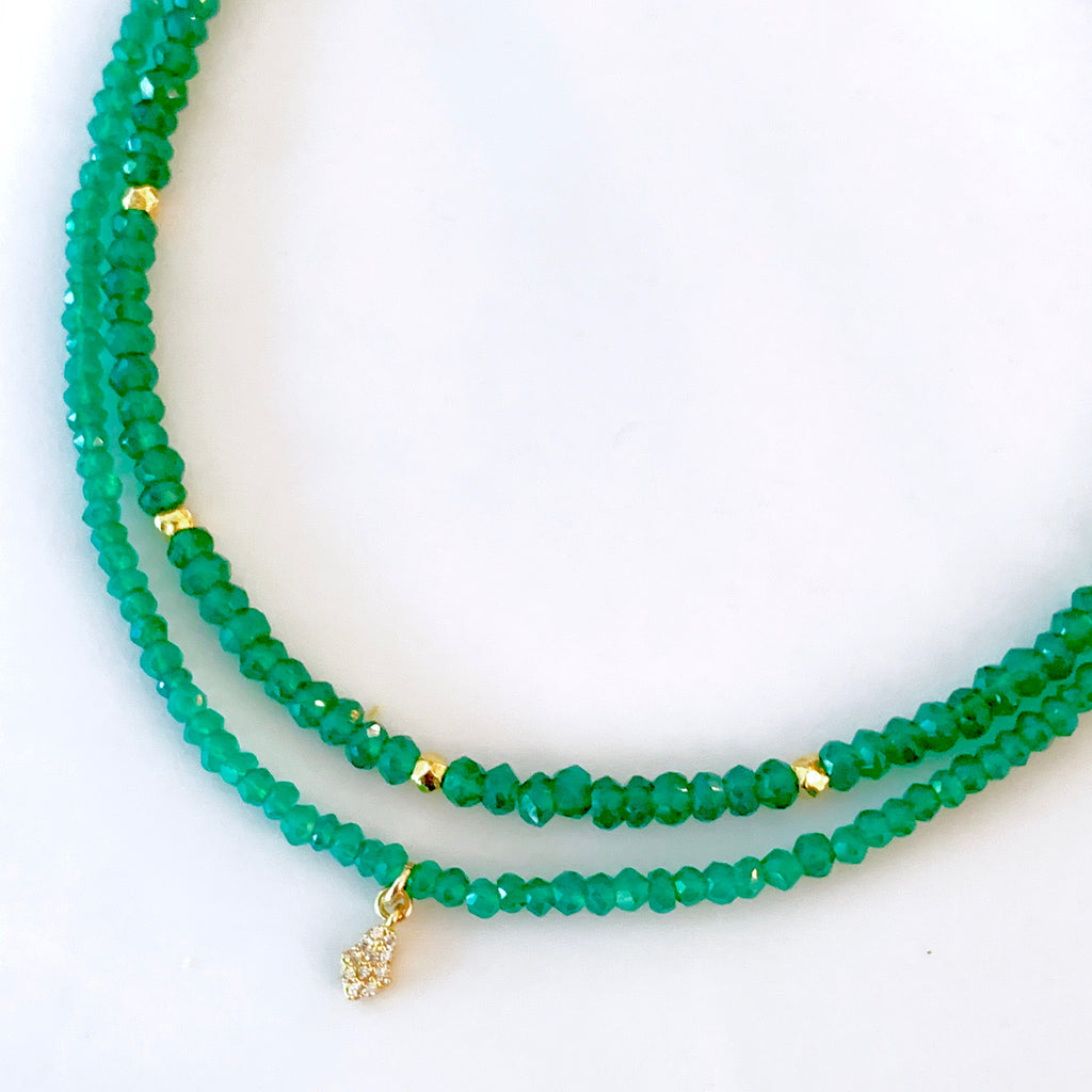 Green Onyx Choker with Gold Beads, Necklace - Luna Lili Jewelry