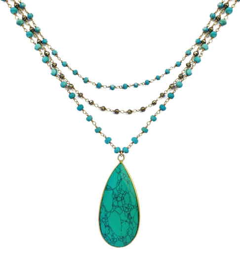 Turquoise Triple Chain Necklace, Necklace - Luna Lili Jewelry