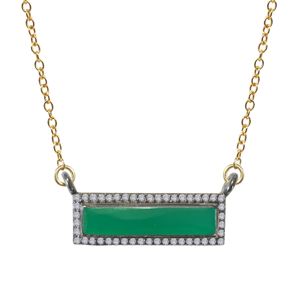 Rectangular Green Onyx & White Topaz Necklace – Sterling Silver & Gold-Filled