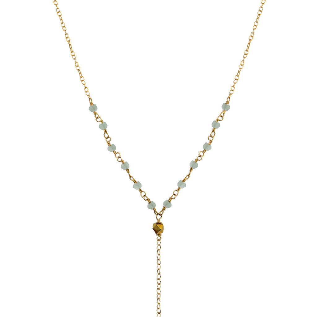 Green Druzy & Aquamarine Drop Y Necklace, Necklaces - Luna Lili Jewelry