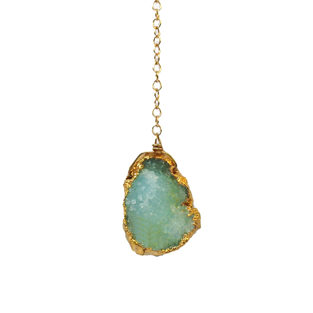 Green Druzy & Aquamarine Drop Y Necklace, Necklaces - Luna Lili Jewelry
