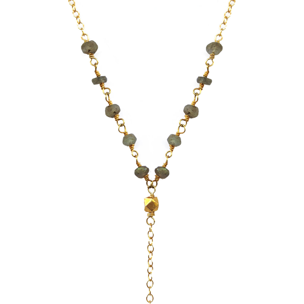 Druzy and Labradorite Drop Y Necklace, Necklaces - Luna Lili Jewelry