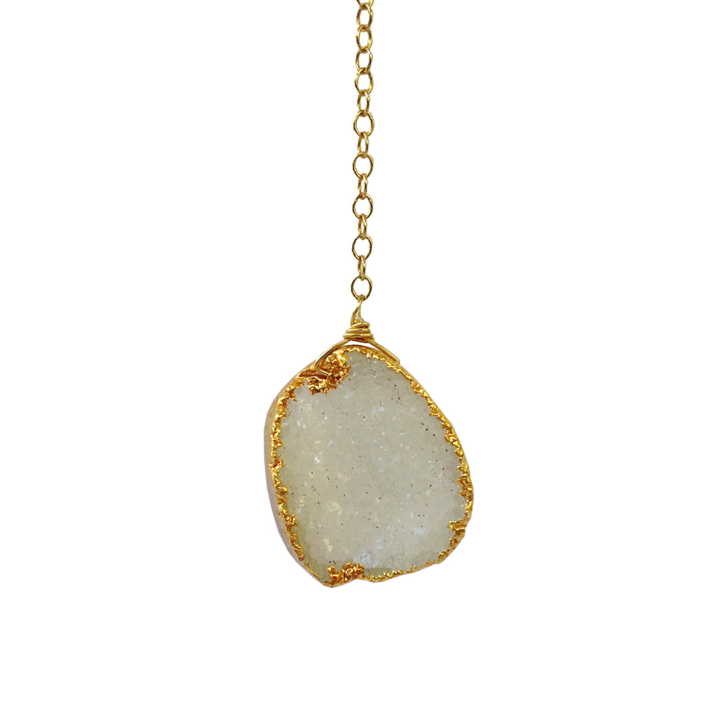 Druzy and Pearl Drop Y Necklace, Necklaces - Luna Lili Jewelry