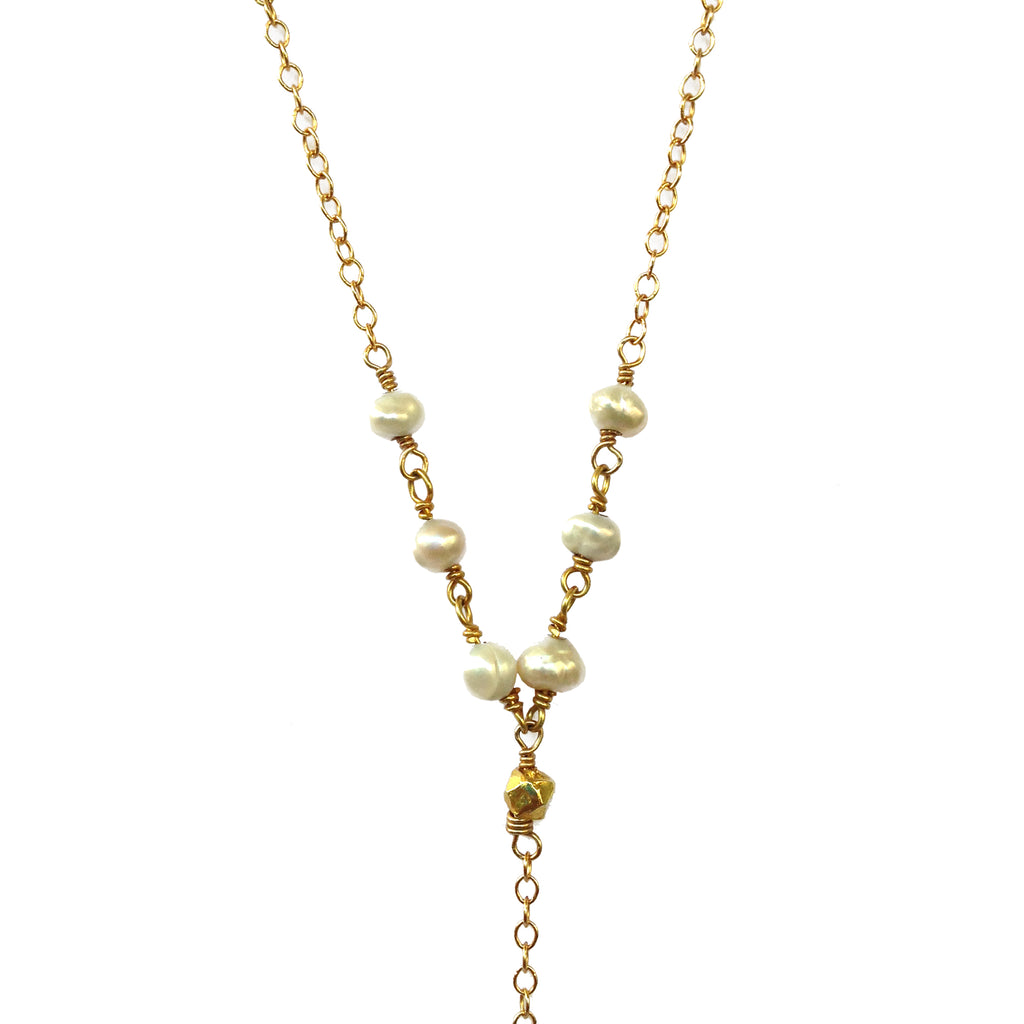 Druzy and Pearl Drop Y Necklace, Necklaces - Luna Lili Jewelry
