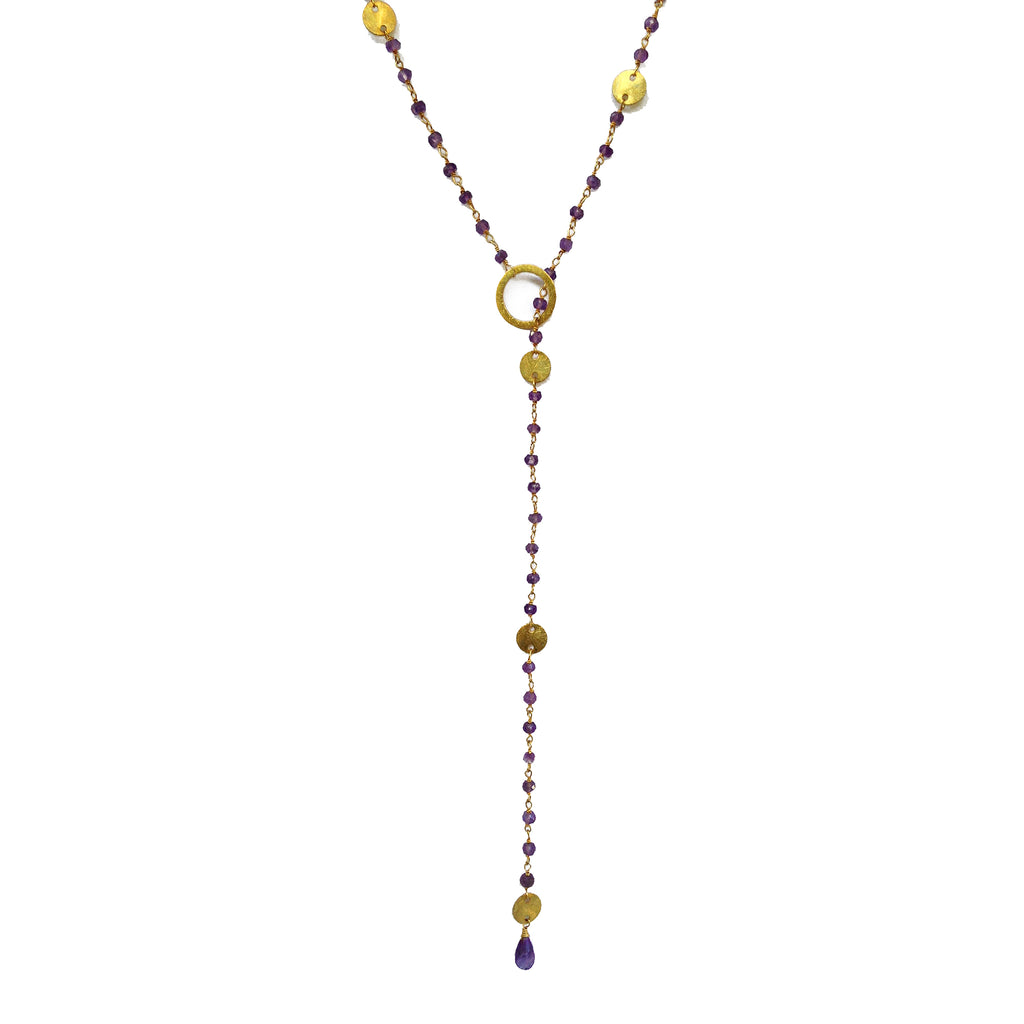 Amethyst Lariat with Vermeil Gold Discs, Necklaces - Luna Lili Jewelry