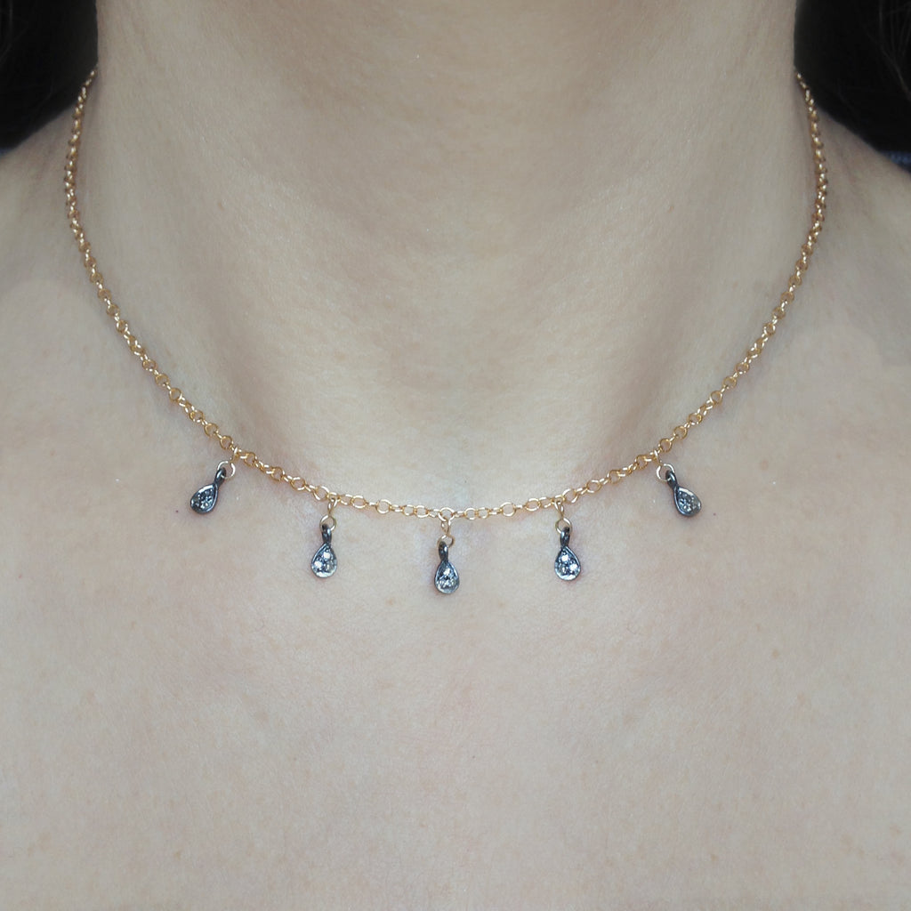 Diamond Drop Choker Necklace, Necklaces - Luna Lili Jewelry