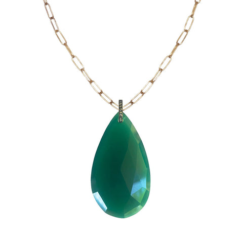 Petite Green Onyx White Topaz Accent Necklace