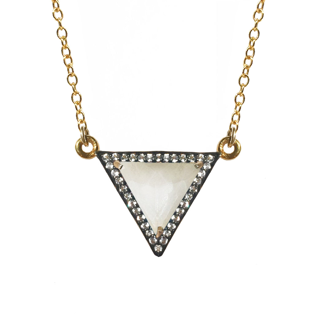 White Topaz Mother of Pearl Triangle Necklace - Sterling Silver Gold Filled
