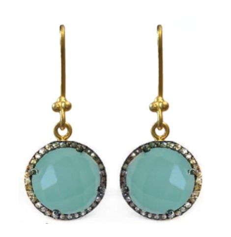Aqua Chalcedony Diamond Halo Earrings - Sterling Silver Drop Earrings