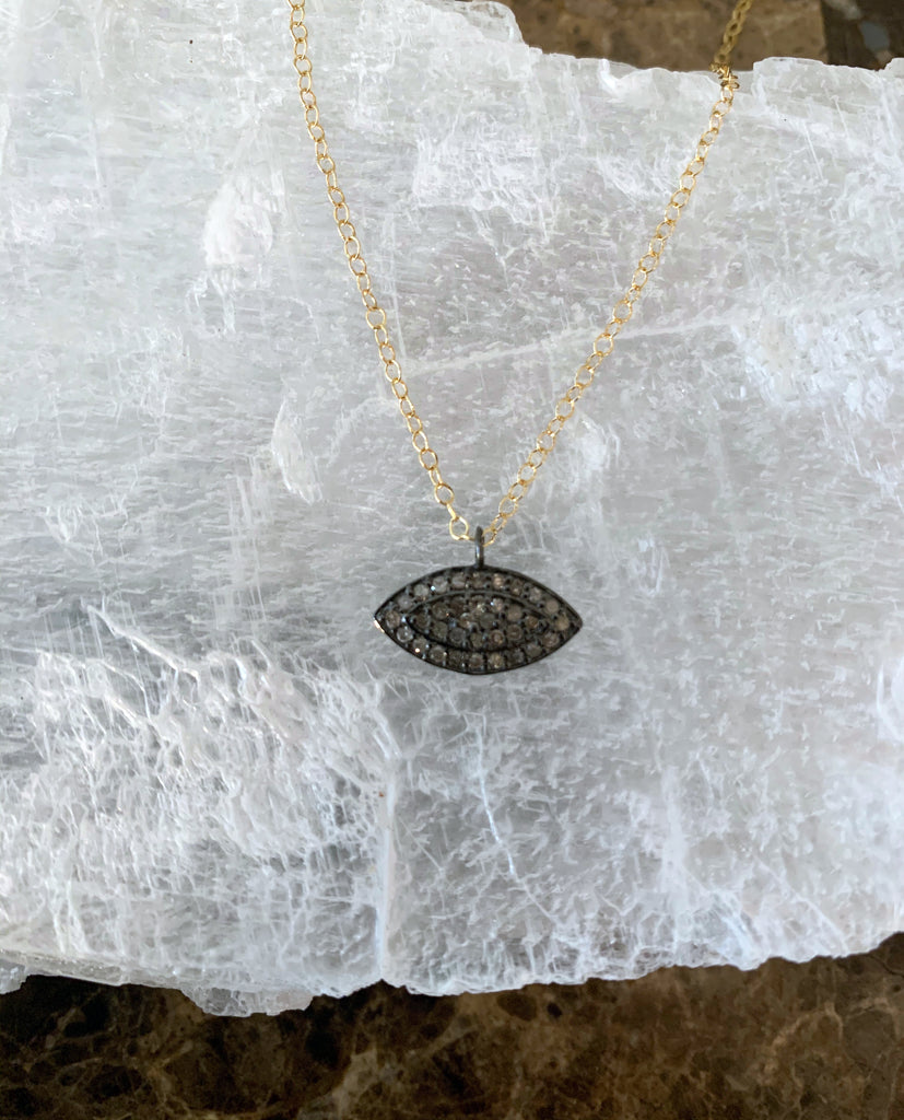 Champagne Diamond Evil Eye Necklace - Sterling Silver & Gold Filled Chain
