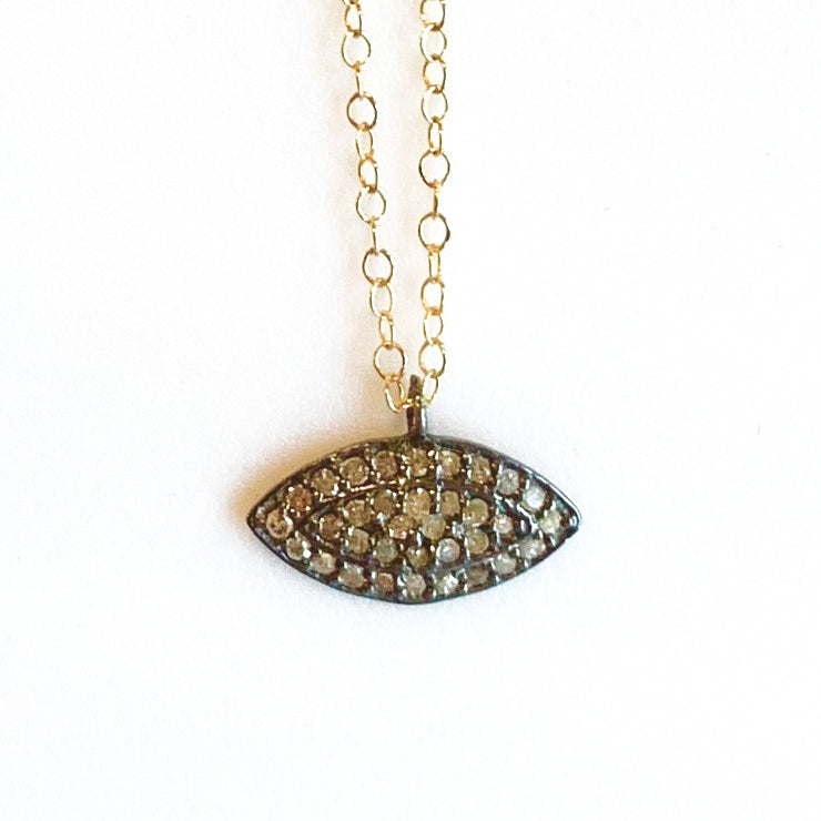 Champagne Diamond Evil Eye Necklace - Sterling Silver & Gold Filled Chain