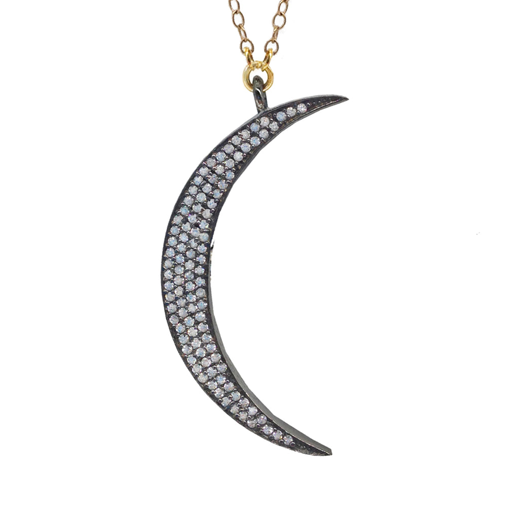 White Topaz Moon Necklace, Necklaces - Luna Lili Jewelry