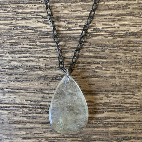 Large Mother of Pearl Diamond Pendant - Sterling Silver Rhodium Plated 50mm