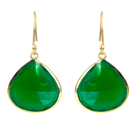 Handcrafted green onyx earrings gold vermeil sterling silver - gemstone teardrop jewelry gift for her
