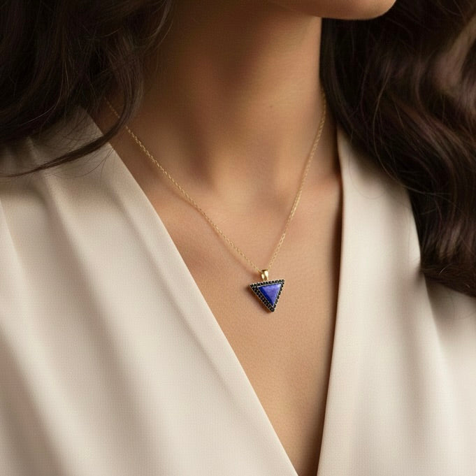 Blue Lapis White Topaz Triangle Sterling Silver Gold Fill Necklace
