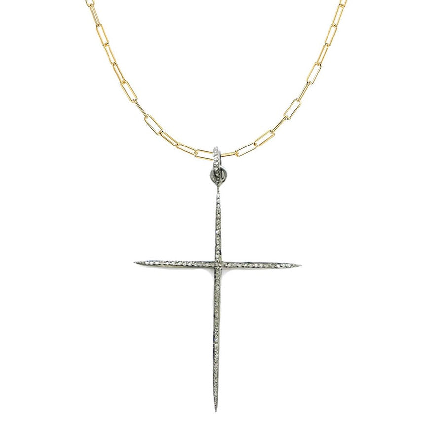 Diamond Pave Cross Necklace - Sterling Silver Rhodium White Gold