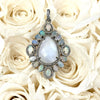 Moonstone opal and diamond sterling silver pendant - handcrafted luxury gemstone jewelry Los Angeles