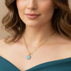 Diamond Halo Aqua Chalcedony Necklace - Gold Filled Paperclip Chain