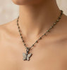 Champagne Diamond Butterfly Necklace – Sterling Silver Rhodium with Pyrite Chain