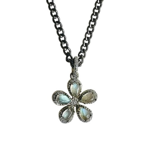 Labradorite Flower Sterling Silver Necklace | Handcrafted Labradorite Flower Sterling Silver Necklace | Handcrafted