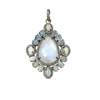 Moonstone Opal Diamond Sterling Silver Pendant - Handcrafted Jewelry