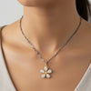 Flower White Topaz  Sterling Silver Necklace on Black chain 