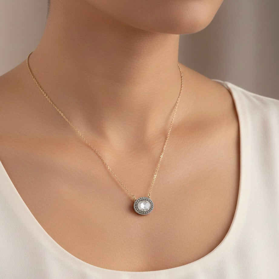 Large Polki Diamond Sterling Silver Gold Fill Necklace