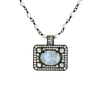 Amara Moonstone & White Topaz Rectangular Pendant – Rhodium Sterling Silver