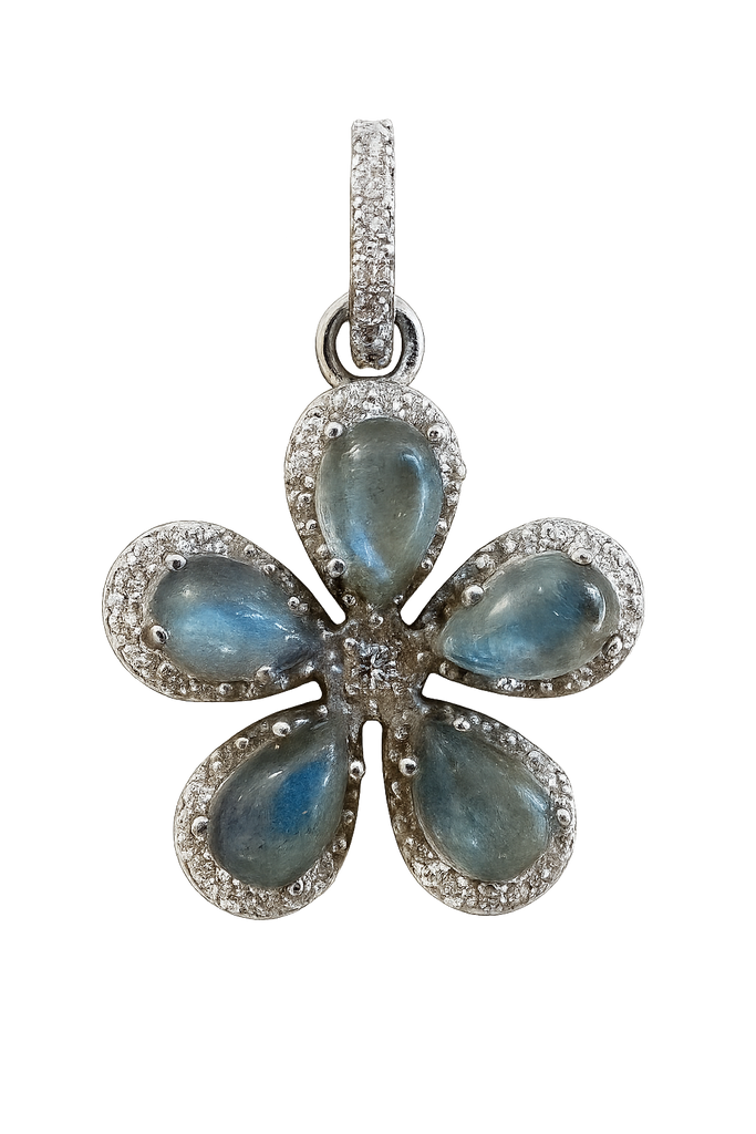 Floral pendant with labradorite gemstones and white topaz 
