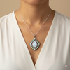 Moonstone Opal Diamond Sterling Silver Pendant - Handcrafted Jewelry