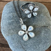 White Topaz Flower Necklace | Sterling Silver Pendant | 16