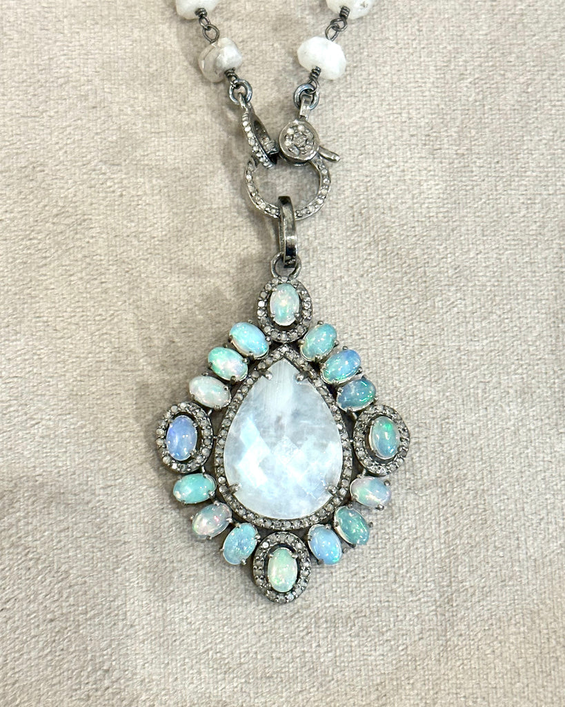 Opal Moon Glow" Moonstone, Opal & Diamond Pendant