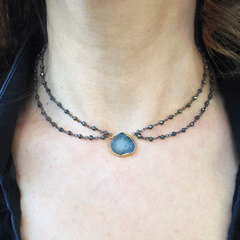 Labradorite Teardrop and Natural Pearls Necklace