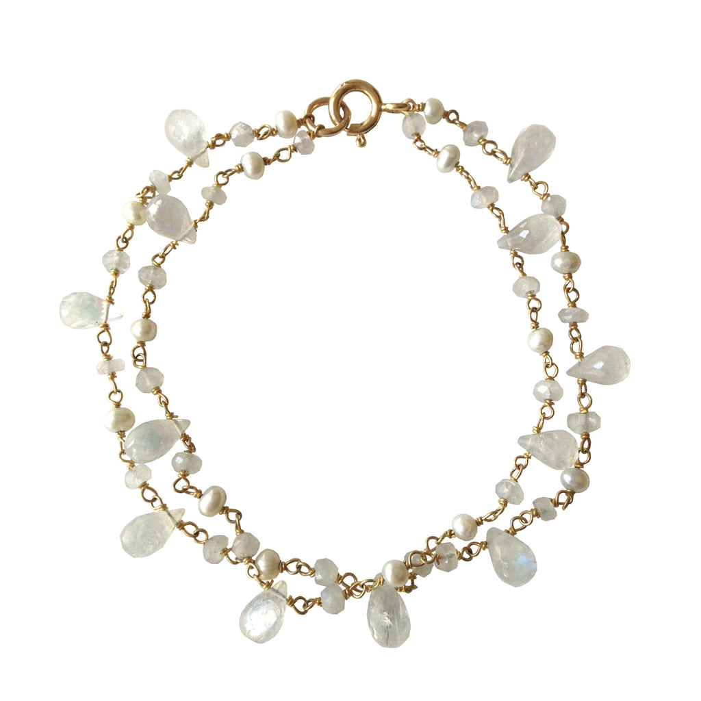 Doublestrand Moonstone and Pearl Bracelet, Bracelets - Luna Lili Jewelry 